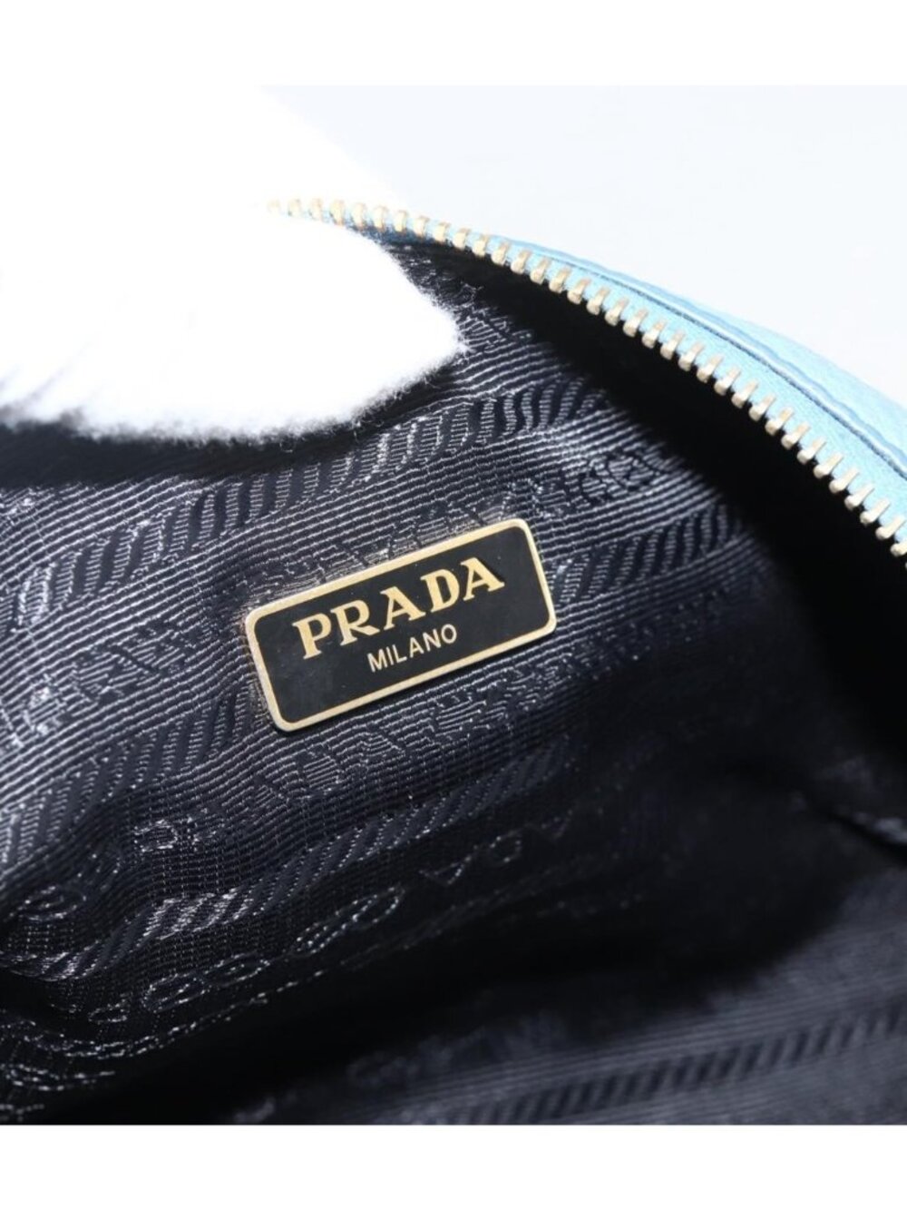 PRADA Pouch Leather Blue Gold - Picture 10 of 16
